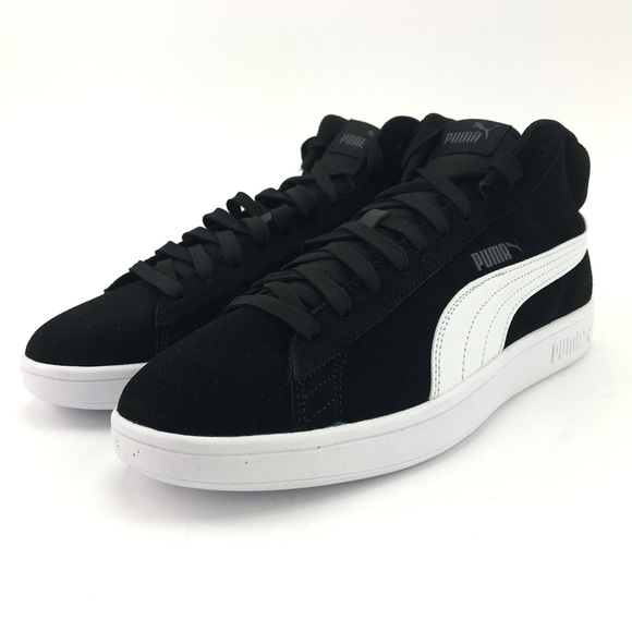 PUMA Mens Smash V2 Mid Suede Black White Shoes - Picture 5 of 8